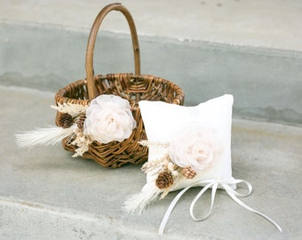 Woodland Flower Girl Set Option | Modern Flower Girl Set | Willow Wedding Basket | Flower Crown + Basket | Garden Wedding