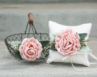 Flower Girl Basket and Ring Bearer Pillow Set | Blush Wedding Basket | Simple Wedding Set | Flower Girl Set | Boho Wedding | Ring Pillow