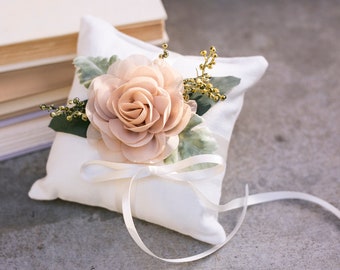 Ring Bearer Pillow | Rustic Wedding Ring Pillow | Ivory Linen-look Wedding Ring Display | Floral Pillow | Greenery Pillow | Ring Cushion
