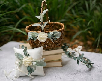 Willow Flower Girl Basket and Ring Pillow Set: Boho Wedding Decor