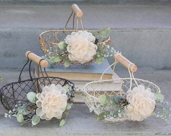 Cute Flower Girl Basket or Gift Set | Matching Flower Girl and Ring Bearer Set | Metal or Woven Basket Style | Boho Glam Flower Girl Basket