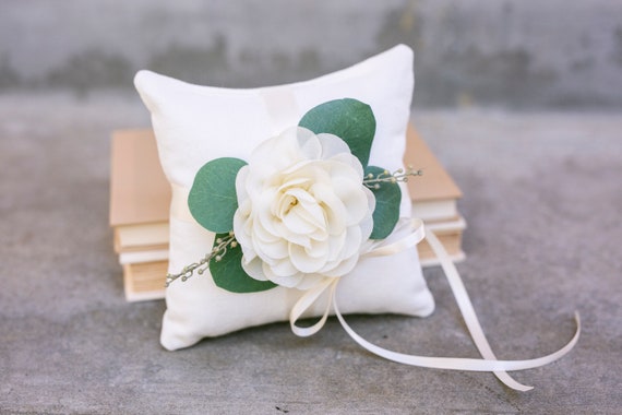 Ring Bearer Pillow | Decorative Ring Pillow | Linen-look Ivory Ring Pillow | Eucalyptus Wedding | Ivory Floral | Garden Wedding Ring Pillow