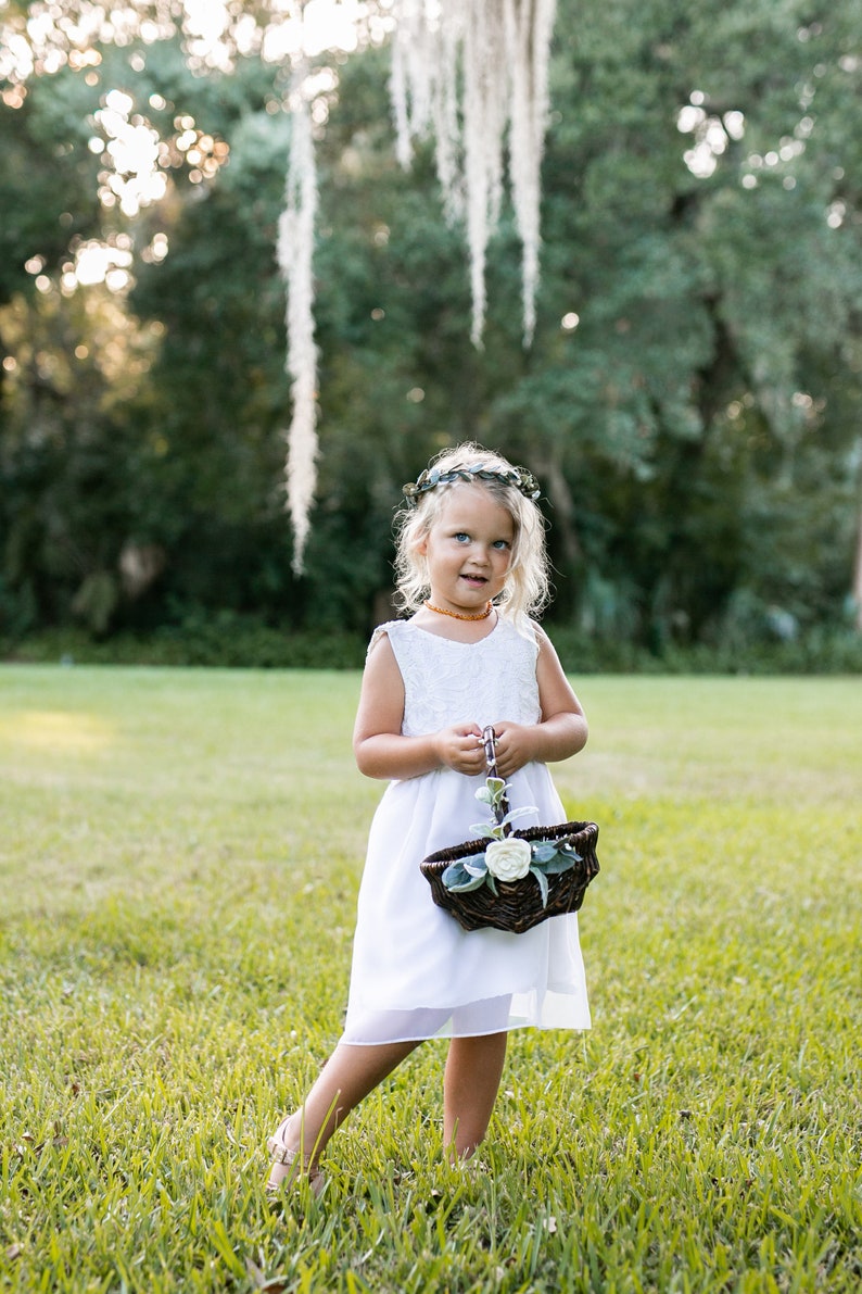 Flower Girl Basket Willow Wedding Basket Flower Girl Basket Small Flower Girl Basket Gift Basket w/ Greenery Decorated Basket image 7