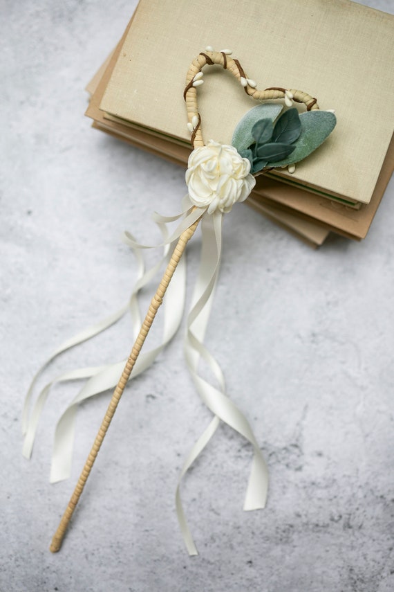 Flower Girl Wand | Wedding Ribbon Wand l Children Wedding Accessory | Fairy Wedding | Romantic Rattan Wand l Bridesmaid & Flower Girl Gift