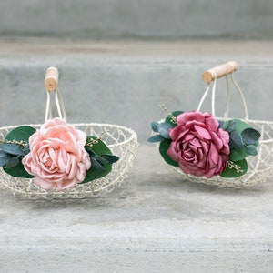 Mand bloemenmeisjes | Schuur bruiloft cadeau bloemenmeisje | Zacht ivoorkleurige minibloemblaadje | Bloemenmand tuin | Roze of ivoor bruiloftsdecoratie