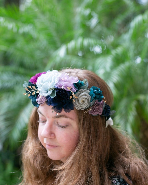 Midnight Summer Wedding Flower Crown | Flower Crown | Wedding Hair | Flower Girl Hair |  Hair Wreath | Wedding Party Gift | Bridal Party