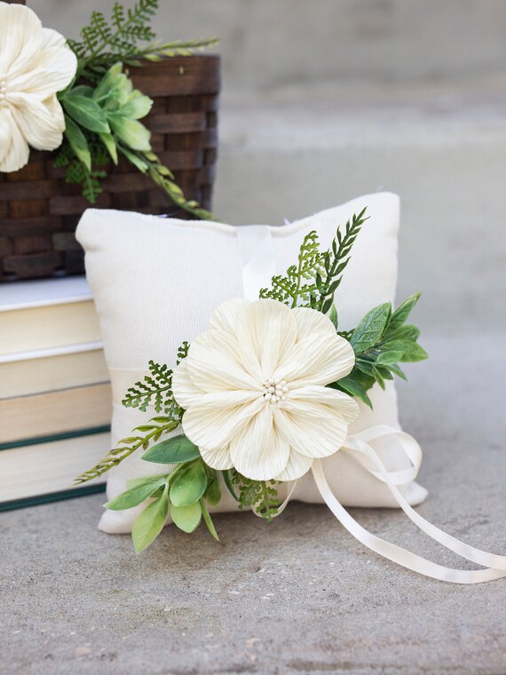 Ring Bearer Pillow  | Wedding Ring Pillow | Ivory Wedding Ring Display | Floral Pillow | Greenery Pillow | Ring Cushion