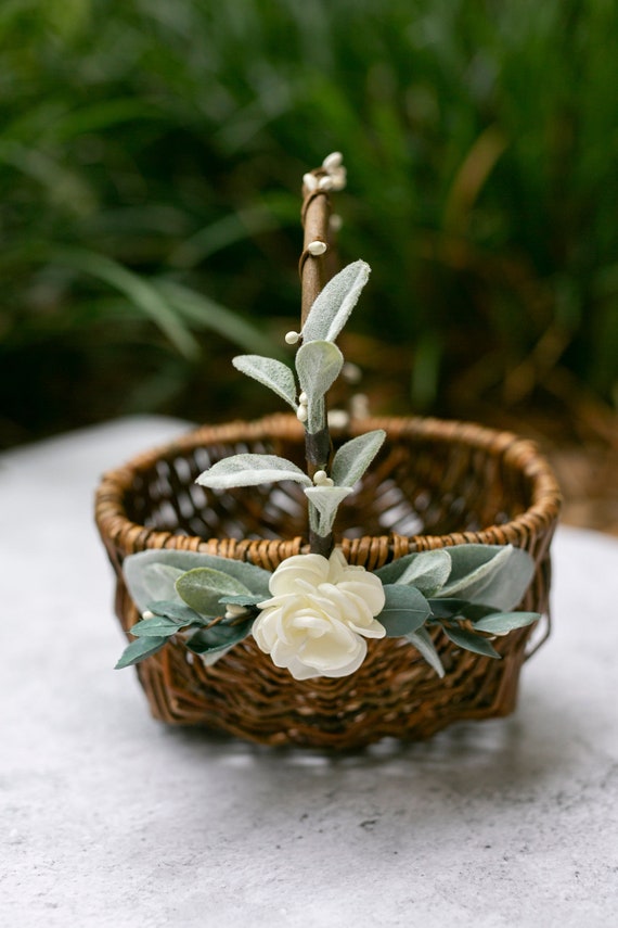 Flower Girl Basket | Willow Wedding Basket | Flower Girl Basket | Small Flower Girl Basket | Gift Basket w/ Greenery | Decorated Basket