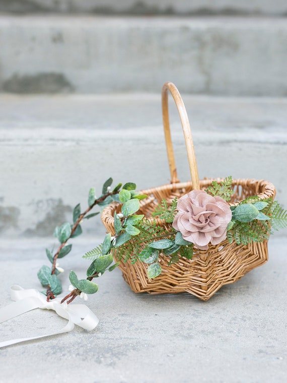 Woven Rattan Stroller Shaped Flower Basket, Versatile Trolley Basket US