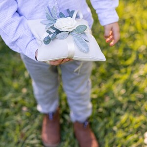 Ring Bearer Pillow Wedding Ring Pillow Ivory Linen-look Wedding Ring Display Floral Pillow Greenery Pillow Ring Cushion image 2