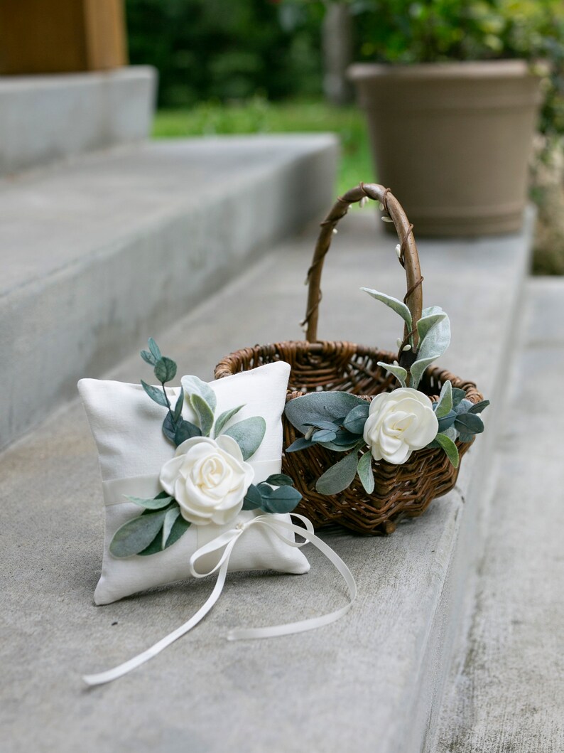 Flower Girl Basket and Ring Bearer Pillow Set Willow Wedding Etsy