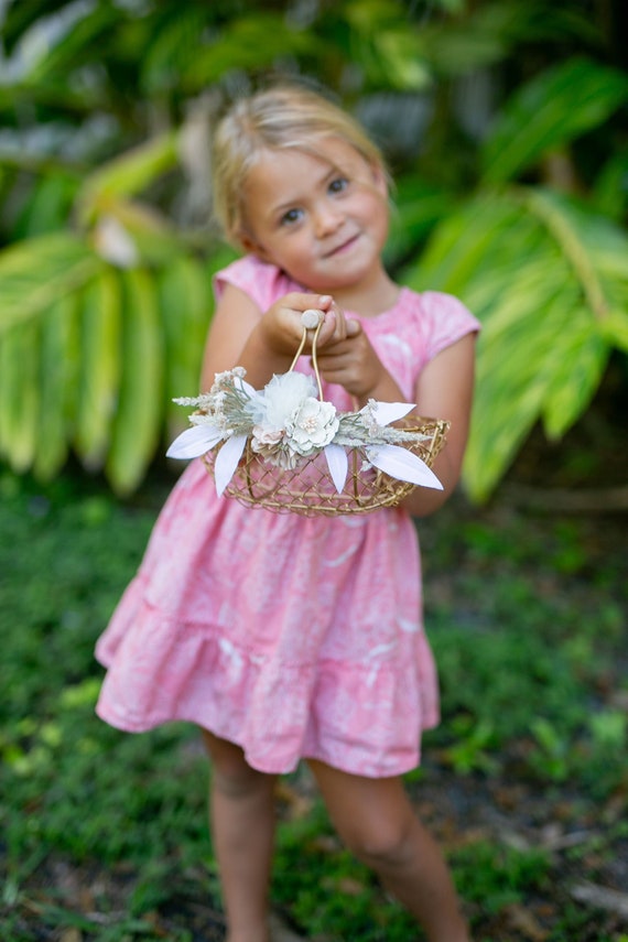 Boho Champagne Gold Flower Girl Basket | Desert Wedding Decor or Gift Basket | Modern Decorated Flower Girl Sets | Matching Wedding Set