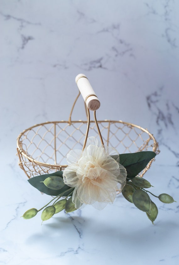 IMPERFECT • Champagne gold Flower Girl Basket | Wire Flower Girl Basket | Petite Metal Basket | Wire Basket | Small Metal Basket