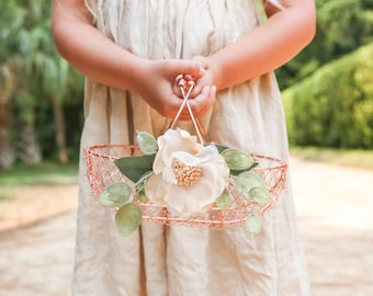 Rose Gold Metallic Flower Girl Basket | Copper Wedding or Gift Basket | Romantic Southern Charm Flower Girl Basket | Rose Gold Wedding Decor