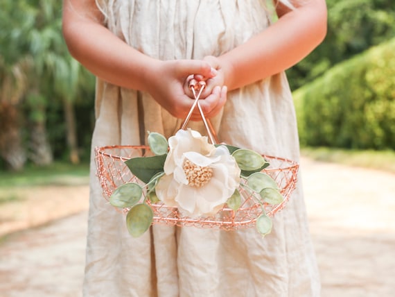 Rose Gold Metallic Flower Girl Basket | Copper Wedding or Gift Basket | Romantic Southern Charm Flower Girl Basket | Rose Gold Wedding Decor