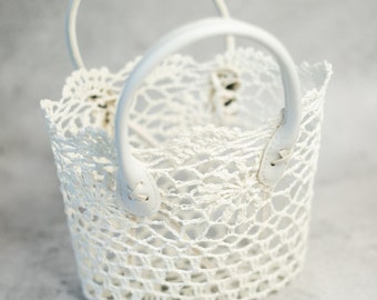 White Lace Flower Girl Basket | stiffened lace Flower Girl Basket | Wedding Decor | Easter basket | gift basket | Small Basket | CLEARANCE