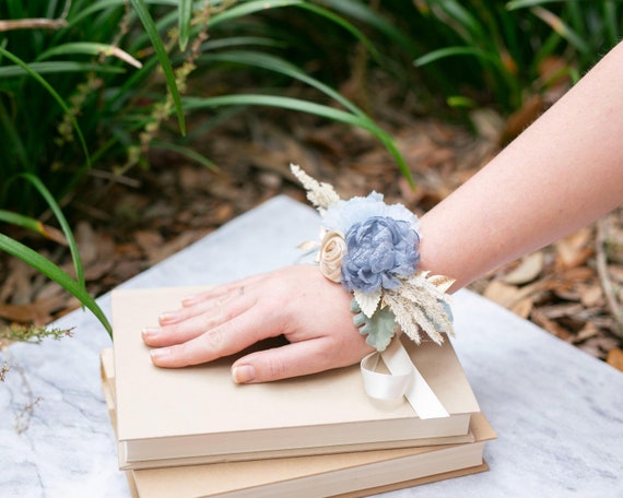 Flower Corsage | Prom Homecoming or Wedding Corsage | Mother of the Bride Keepsake | Something Blue Coastal Inspired | Sky Blue Flowers