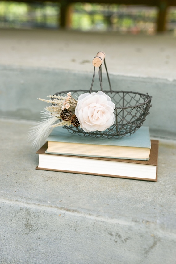 Cesto Per Fiori Da Sposa In Iuta E Raso – Vintage E Rustico Per Damigelle, Cm 9,5x22 - 2