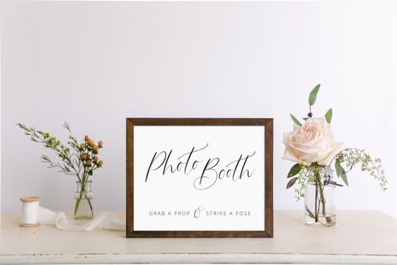 Photo Booth Table Sign | Instant Download | Printable Wedding Signs | Watercolor | Grab a Prop, Strike a Pose | Modern Minimalist Signs