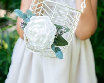 Custom Color Peony Flower Girl Basket & Ring Bearer Pillow Set