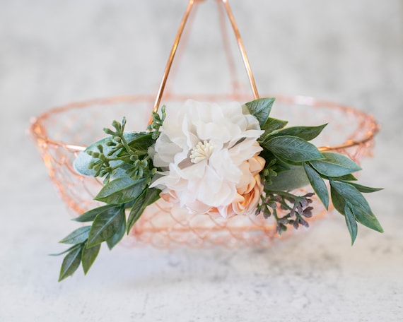 Rose Gold Flower Girl Basket | Copper Wedding or Gift Basket | Modern, Decorated Flower Girl Basket | Rose Gold Glam Wedding Decor