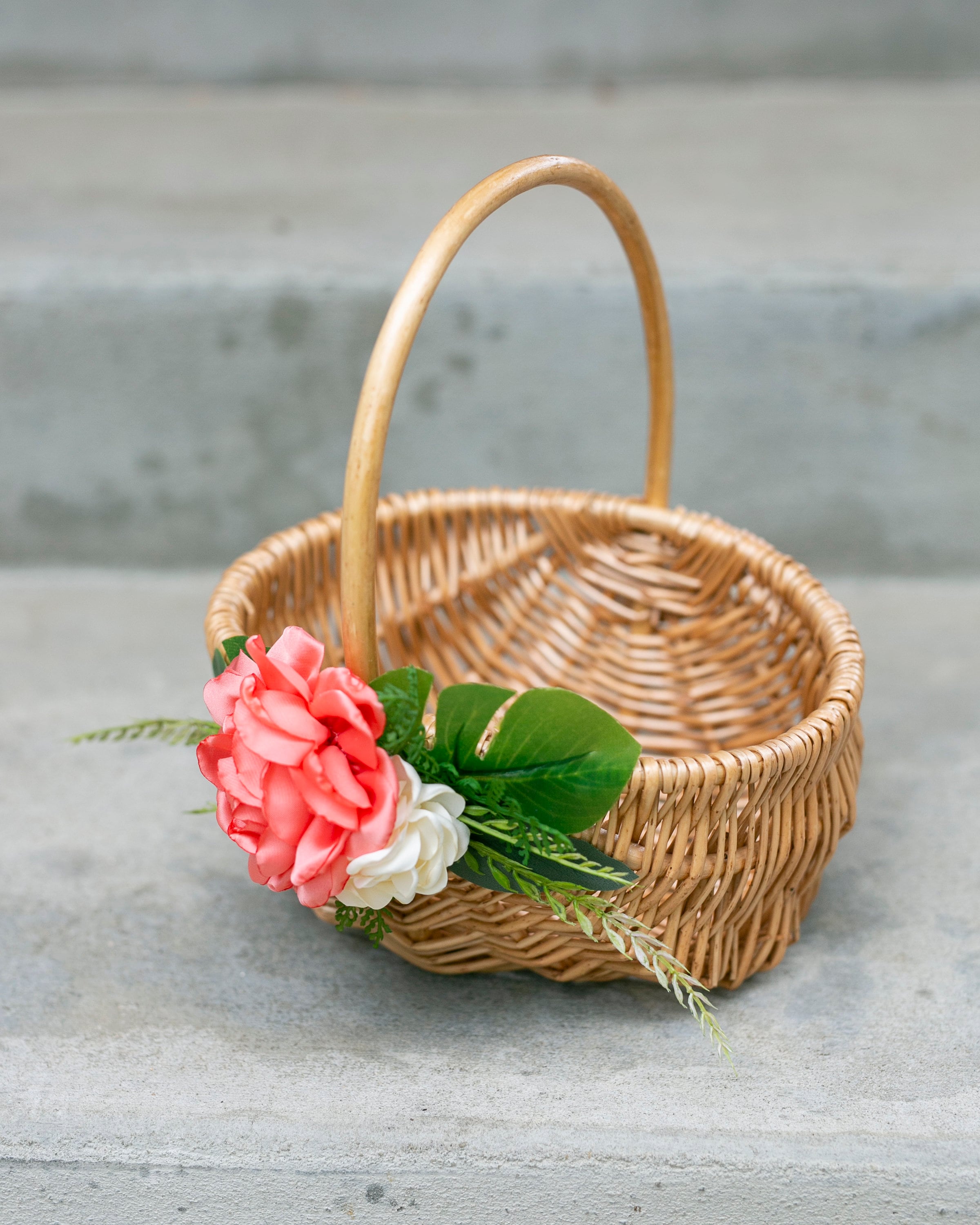 Flower Girl Basket Tropical Wicker Flower Girl Basket Coral Pink