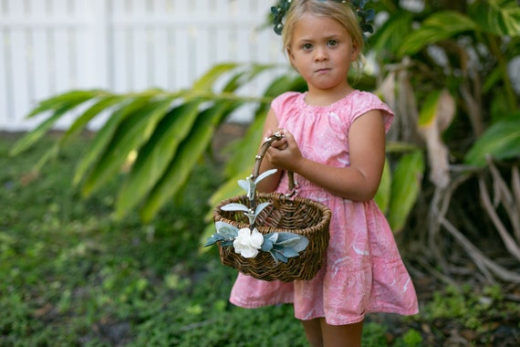 Romantic Flower Girl Basket and Crown Set | Modern Flower Girl Set | Willow Wedding Basket | Simple Flower Crown + Basket | Garden Wedding