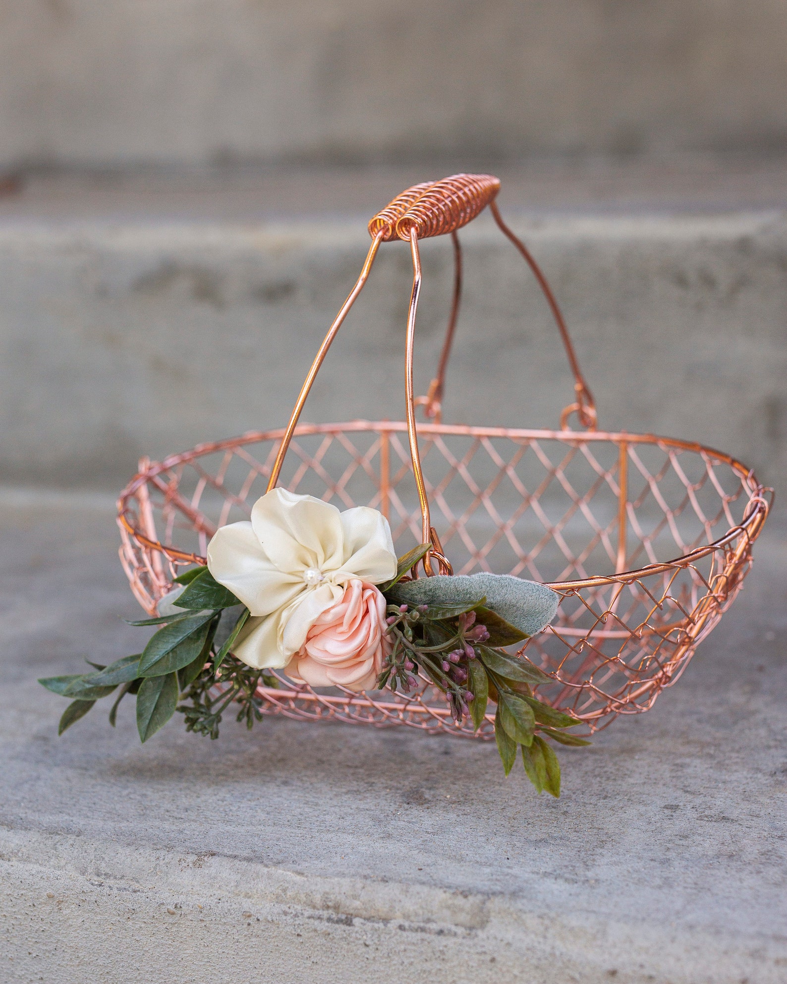 Flower Girl Basket and Ring Pillow Set Rose Gold Flower Girl Etsy