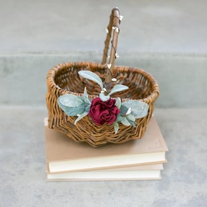 Flower Girl Basket | Willow Wedding Basket | Flower Girl Basket | Small Flower Girl Basket | Gift Basket w/ Greenery | Rustic Basket