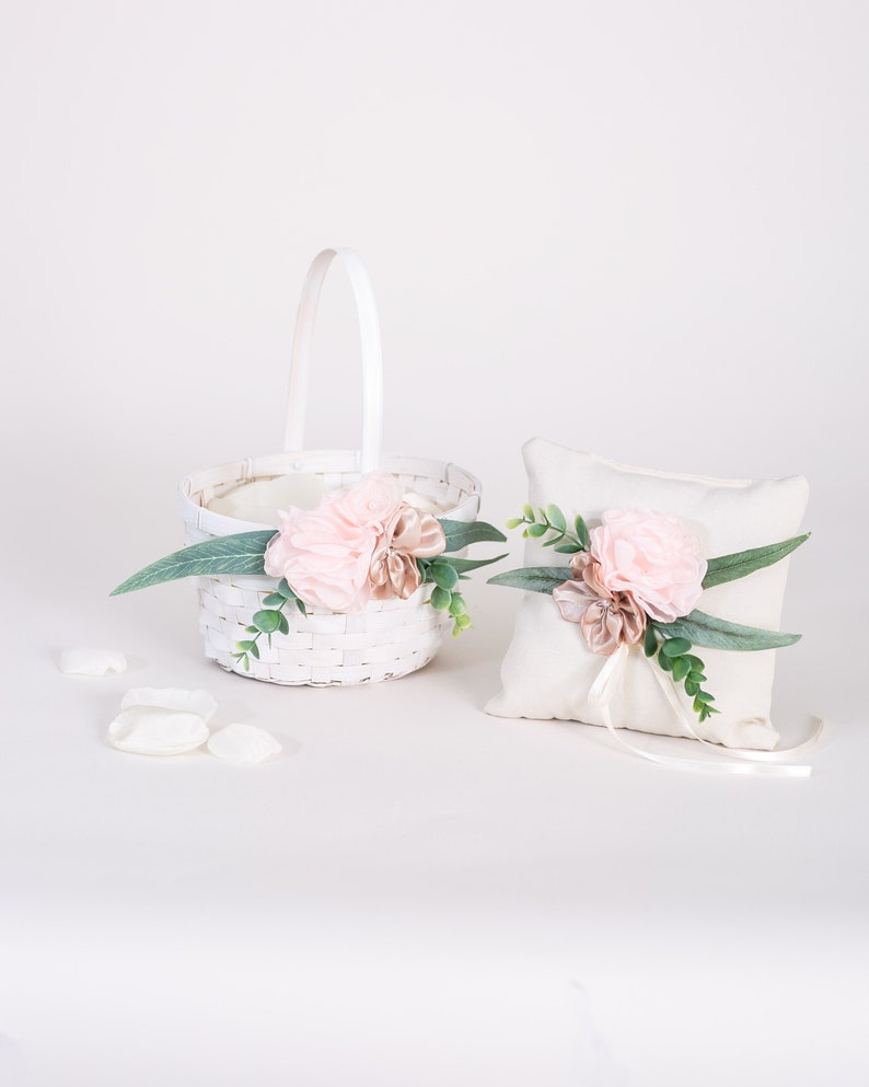 Flower Girl Basket and Ring Bearer Pillow Set KAI KALA Matching Wedding Ring Pillow /& Basket