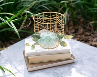 Champagne Gold Flower Girl Basket: Modern Wedding Decor