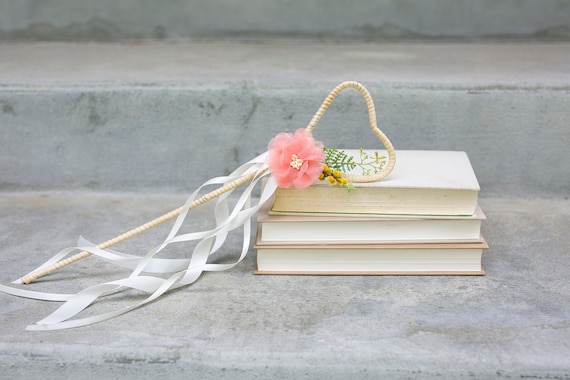 Flower Girl Heart Wand | Wedding Ribbon Wand l Children Wedding Flower Accessory | Whimsical Flower Wand l Flower Girl Gift