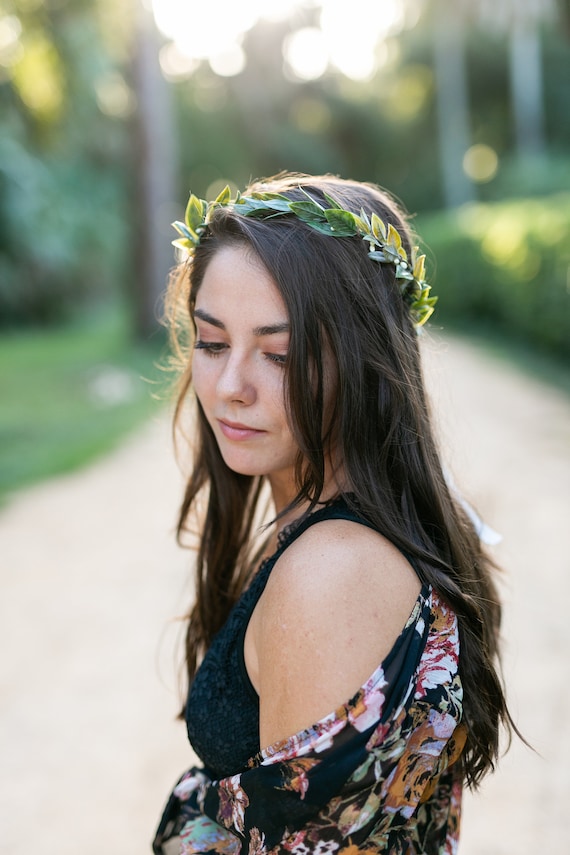 Greenery Flower Crown | Grecian or Goddess Crown | Wedding Boudoir Hairpiece | Greenery Leaf Crown | Flower girl or Bridesmaid Matching Gift