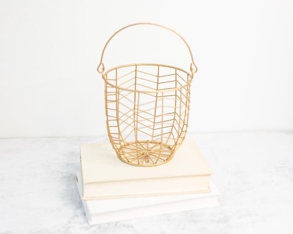 SALE • Imperfect Gold Flower Girl Basket | Wire Flower Girl Bucket | Petite Metal Basket | Wire Pail | Small Metal Basket
