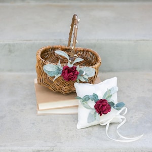 Flower Girl Basket | Willow Wedding Basket | Flower Girl Basket | Small Flower Girl Basket | Gift Basket w/ Greenery | Rustic Basket