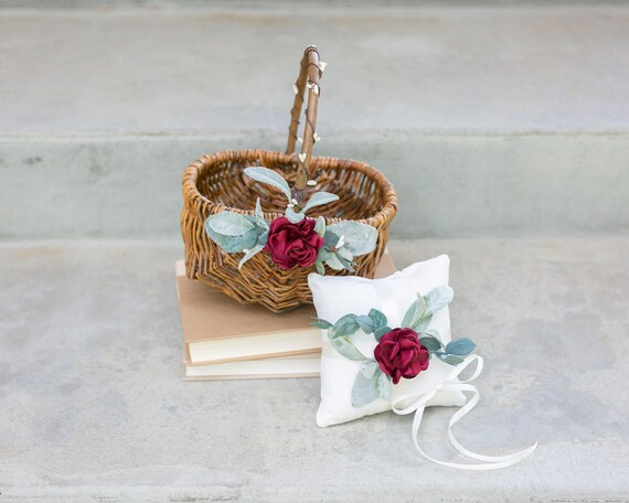 Flower Girl Basket | Willow Wedding Basket | Flower Girl Basket | Small Flower Girl Basket | Gift Basket w/ Greenery | Rustic Basket