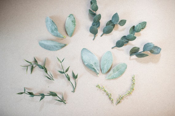 Loose Faux Greenery Bundle | Toss Petal Leaves | Table Styling Leaves and Branches | Photo Prop Faux Greenery | Lambs Ear | Blue Eucalyptus