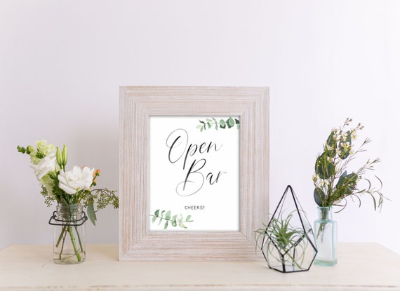 Open Bar, Cheers! Sign | Instant Download | Printable Wedding Signs | Watercolor Calligraphy Print | Modern Wedding Bar Sign | RWEU19