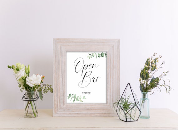 Open Bar, Cheers! Sign | Instant Download | Printable Wedding Signs | Watercolor Calligraphy Print | Modern Wedding Bar Sign | RWEU19