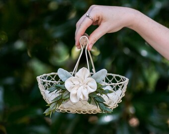 Flower Girl Basket | Small Ivory Wedding Basket | Basket + Wedding Ring Pillow | Basket + Pillow Set | Flower Girl Gift | Modern Flower Girl