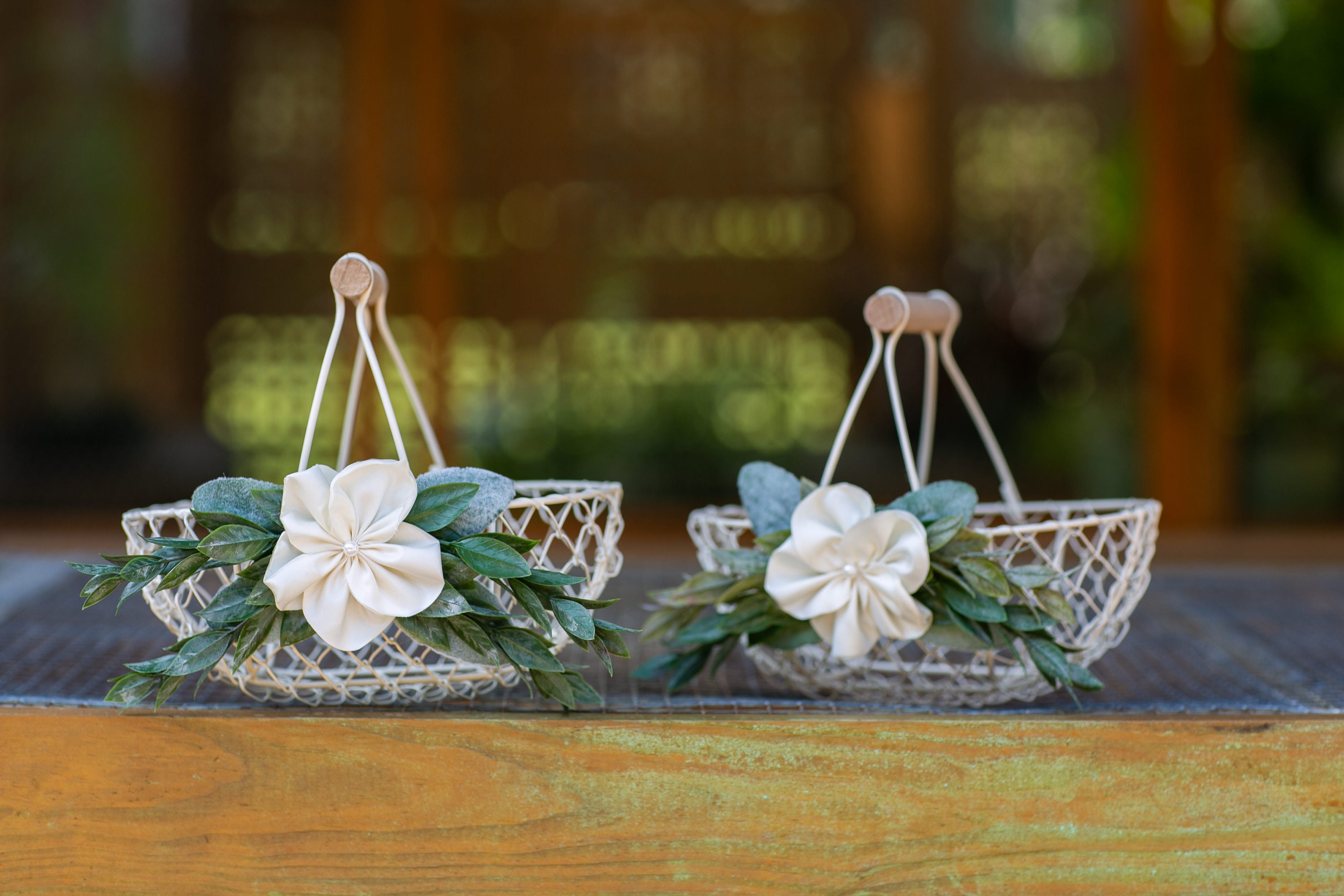 Flower Girl Basket and Ring Pillow Set Small Ivory Wedding Basket