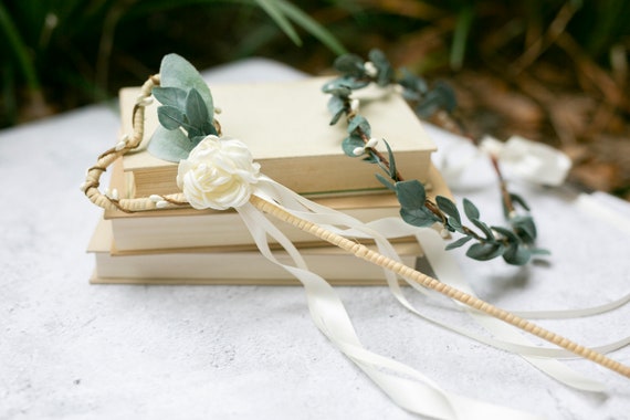 Flower Girl Wand | Wedding Ribbon Wand l Children Wedding Accessory | Fairy Wedding | Romantic Rattan Wand l Bridesmaid & Flower Girl Gift