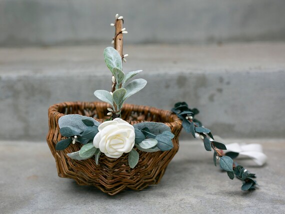 Romantic Flower Girl Basket and Crown Set | Modern Flower Girl Set | Willow Wedding Basket | Simple Flower Crown + Basket | Garden Wedding