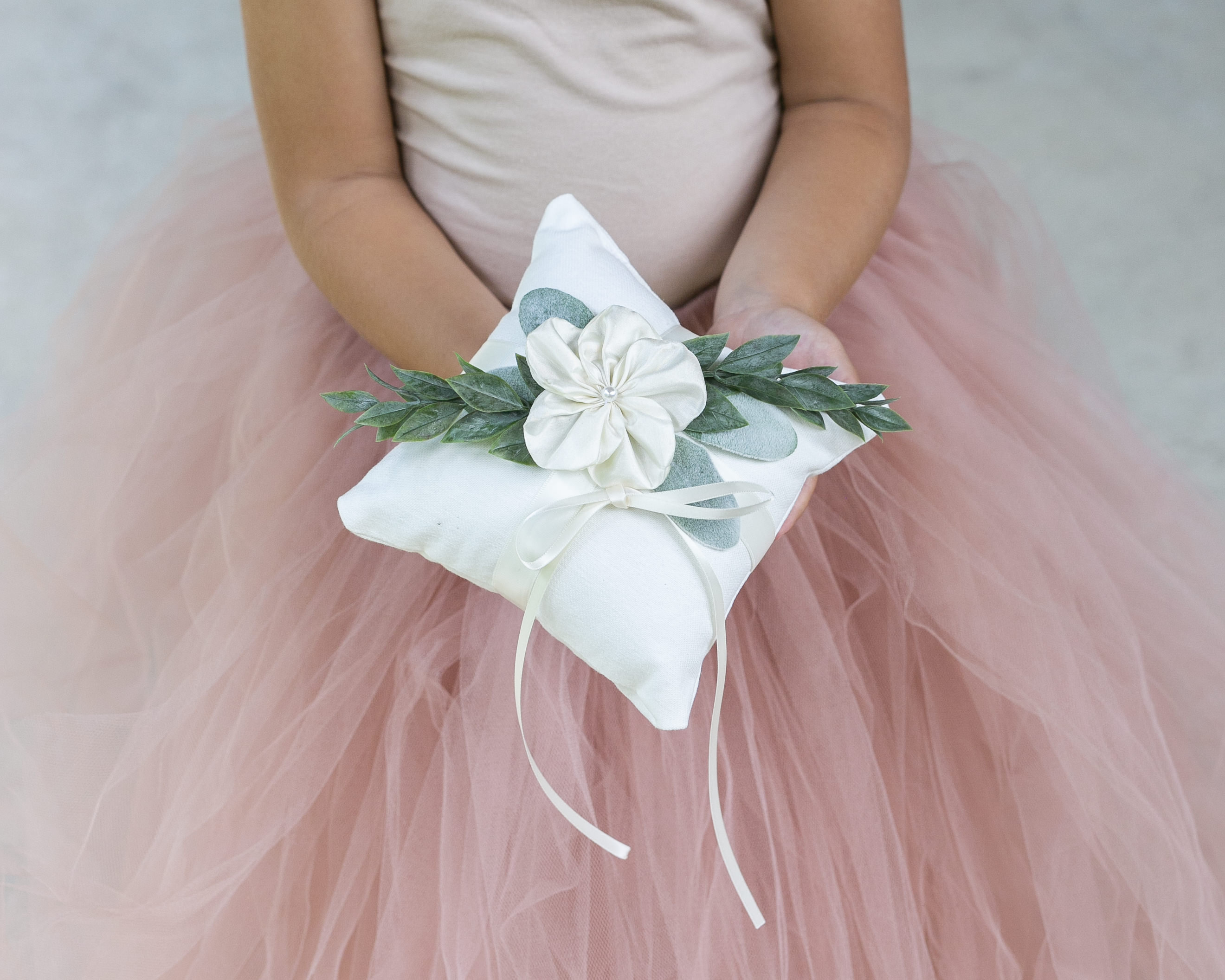 Flower Girl Basket and Ring Pillow Set Small Ivory Wedding Basket