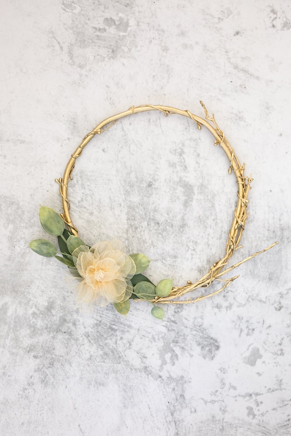 Gold Flower Girl Hoop | Flower Basket Alternative | Boho Glam Flower Girl Hoop | Gold Branch Mini Wreath | Bridesmaid & Flower Girl Gift