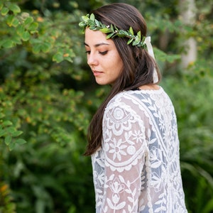 Green Leaf Crown Boudoir, Bridal Shower Hair Piece Simple Flower Crown Boho Wedding Halo Bridesmaid or Wedding Gift Sage Leaf image 4