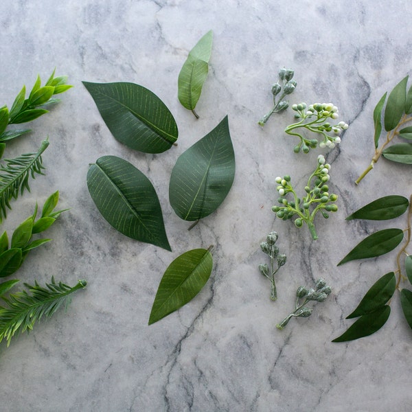 Loose Faux Greenery Bundle | Toss Petal Leaves | Table Styling Leaves and Branches | Photo Prop Faux Greenery | Bright Ruscus & Eucalyptus