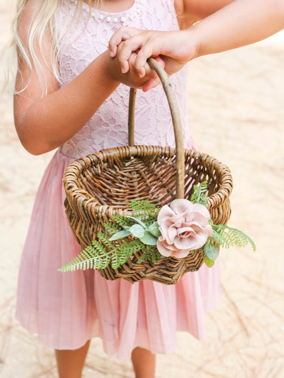 Boho Flower Girl Basket | Willow Wedding Basket | Rustic Decorated Flower Girl Basket | Rustic Woven Wedding Basket Set | Ring Bearer Pillow