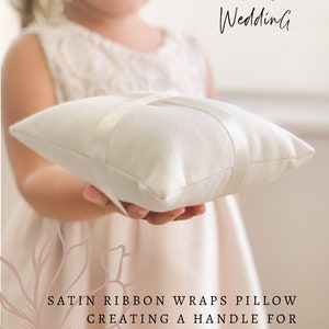 Ring Bearer Pillow Wedding Ring Pillow Ivory Linen-look Wedding Ring Display Floral Pillow Greenery Pillow Ring Cushion Photo Prop image 8