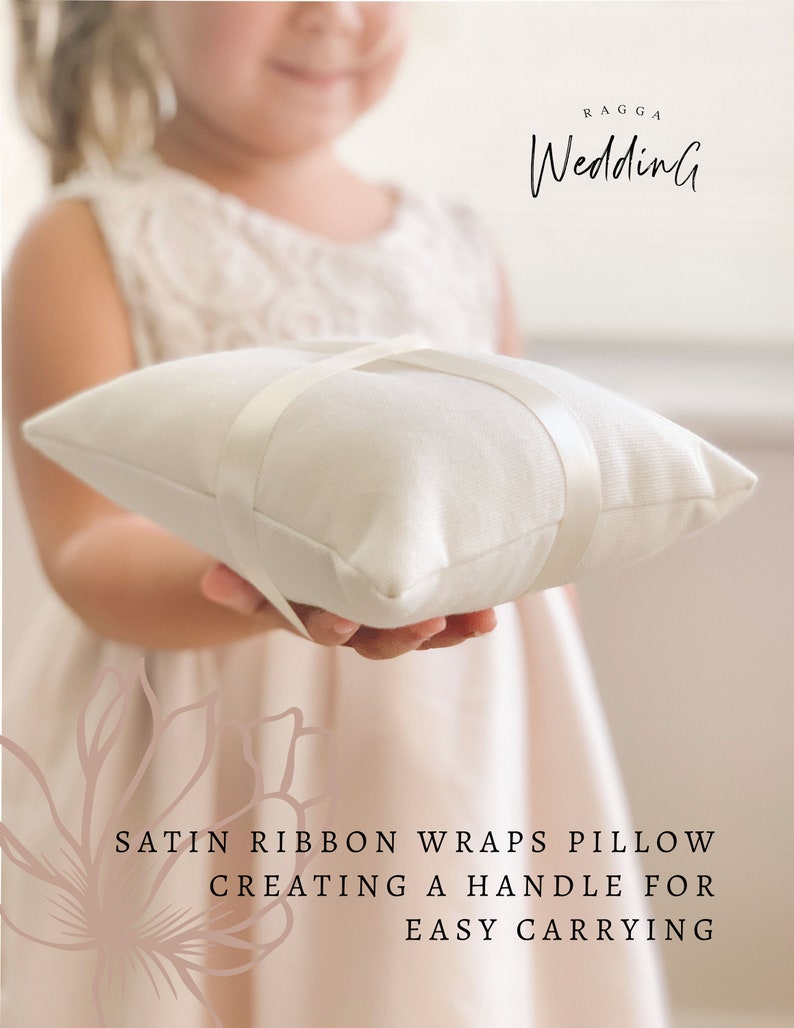 Ring Bearer Pillow Wedding Ring Pillow Ivory Linen-look Wedding Ring Display Floral Pillow Greenery Pillow Ring Cushion Photo Prop image 8